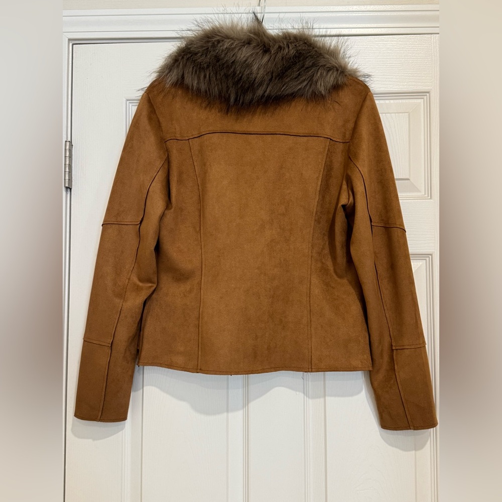 LA Coalition Espresso Brown Removable Faux Fur Collar Suede Jacket - Picture 3 of 9
